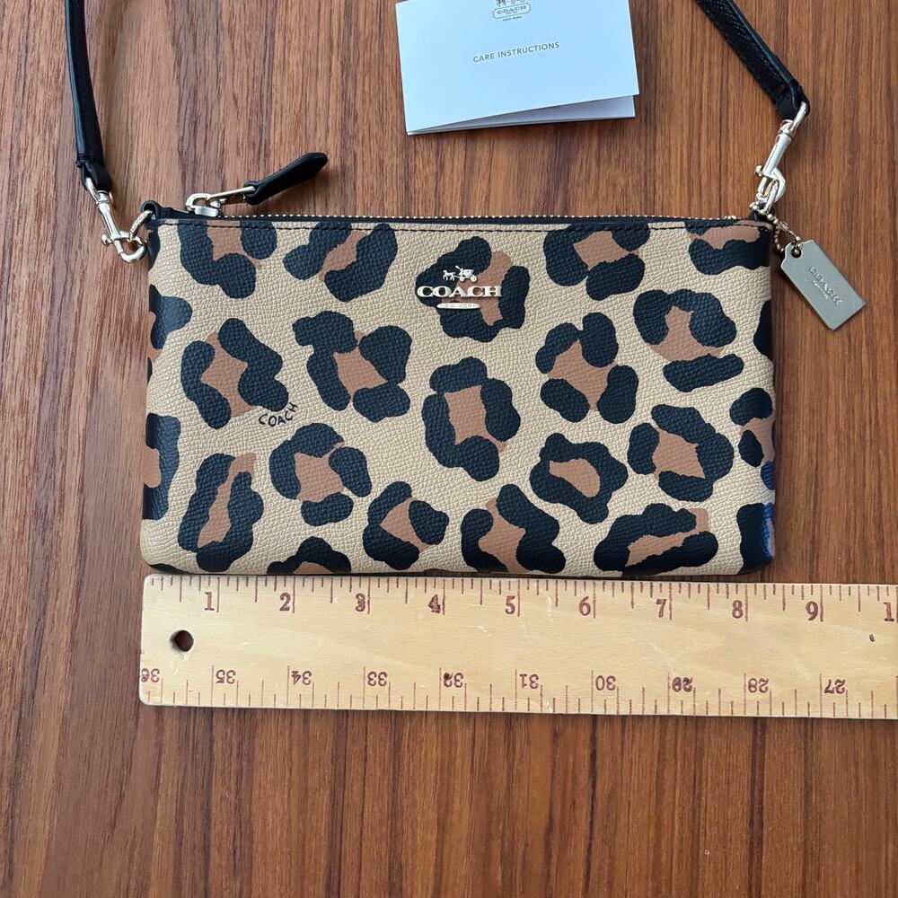 Coach Leopard Cheetah Print Crossbody Handbag, black and tan mini purse - Picture 4 of 10